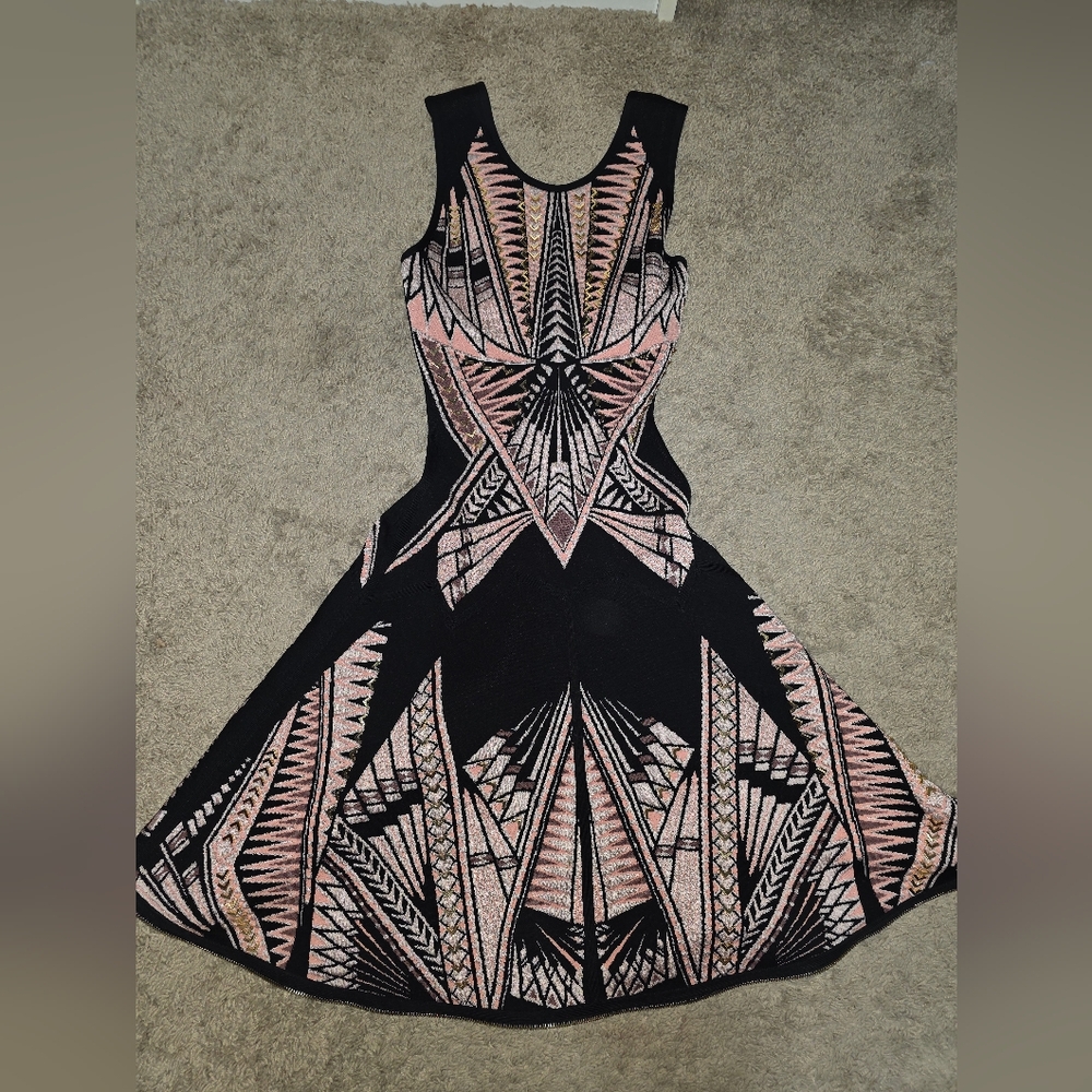 Herve Leger Black and Tan Dress